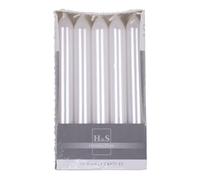 DONAU Home Juego de velas de barra lacadas lisas/blanco metálico, 10 unidades en caja, 17 x 2 cm de diámetro, sin perfumar, cilíndricas, para decoración en el salón, baño, 6 horas de combustión