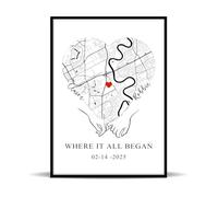 Donde Todo Comenzó Impresión Personalizada de Mapa de Amor con Corazón