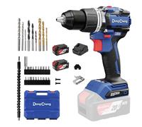 Dong Cheng Taladro de Percusión Inalámbrico 20V 90Nm, Taladro Percutor Batería Brushless, 2x 4,0Ah, 3 Modos-Atornillar, Perforar y Percuto, Portabrocas de 13 mm, 2 Velocidades, 19 Niveles de Par