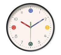 DONGLING Reloj De Pared A Simple Beige and White Instructional Wall Clock with Colorful Hands and Cute Digital Design, 10-16 Inch Round Silen