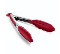 Doosu Pinza cocina silicona, calor hasta 315℃, 18cm, rojo | Pinzas punta goma, no rayan, con bloqueo, agarre antideslizante, para pasta, pasteles filetes ensalada salchichas para servir