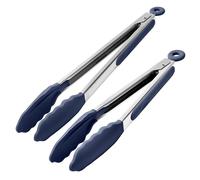 Doosu Pinzas cocina silicona, calor hasta 315℃, 23+30cm, azul medianoche | Pinzas punta goma, no rayan, bloqueo, agarre antideslizante, utensilio servir pasta, filetes, espaguetis, camping y bufés