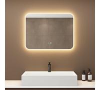 doporro Espejo de Baño con Luz LED 80x60 cm, Espejo de Pared Antivaho con Control Táctil, Regulable en Brillo y Luz, Cristal Flotado de 5mm, LED03