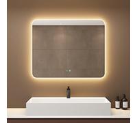 doporro Espejo Inteligente de baño con Interruptor táctil 100x80 cm, función antivaho, 4500K luz Neutra Fija, Brillo Regulable, Espejo sin Cobre Plateado, instalación Flexible, LED03