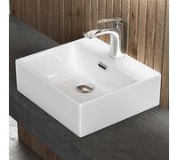 doporro Lavabo de Cerámica Rectangular 41×36×13 cm, Lavabo Sobre Encimera o Suspendido, Acabado Blanco Brillante, Lavamanos para Baño, Brüssel206