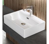 doporro Lavabo de Cerámica Rectangular 51×36×13 cm, Lavabo Sobre Encimera o Suspendido, Acabado Blanco Brillante, Lavamanos para Baño, Brüssel206