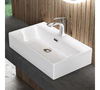 doporro Lavabo de Cerámica Rectangular 60×36×13 cm, Lavabo Sobre Encimera o Suspendido, Acabado Blanco Brillante, Lavamanos para Baño, Brüssel206
