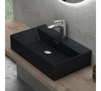 doporro Lavabo de Cerámica Rectangular 60×36×13 cm, Lavabo Sobre Encimera o Suspendido, Acabado Negro mate, Lavamanos para Baño, Brüssel206