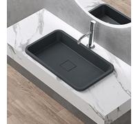 doporro Lavabo Encastrado Antracita Mate 60x38x12 cm con Desagüe Col104 | Lavabo para Baño, Mármol Fundido, Conexiones DIN Estándar, Revestimiento Nano, Diseño Minimalista