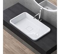 doporro Lavabo Encastrado Blanco Mate 60x38x12 cm con Desagüe Col104 | Lavabo para Baño, Mármol Fundido, Conexiones DIN Estándar, Revestimiento Nano, Diseño Minimalista