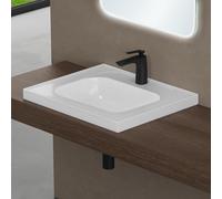 doporro Lavabo Encastrado Rectangular Blanco 60x50x16,5cm Col3601 | Lavabo Rectangular Baño, Mármol Fundido, con Orificio para Grifo y Nano Recubrimiento de Fácil Limpieza, Conexión DIN