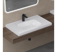 doporro Lavabo Encastrado Rectangular Blanco 80x50x16,5cm Col3601 | Lavabo Rectangular Baño, Mármol Fundido, con Orificio para Grifo y Nano Recubrimiento de Fácil Limpieza, Conexión DIN