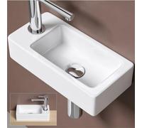 doporro Lavabo Rectangular Derecho de Pared con Orificio 37x18x9 cm | Lavabo esquinero compacto de diseño rectangular mural, cerámica de alta temperatura, fácil limpieza y conexión DIN, BR3053R