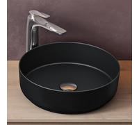 doporro Lavabo Redondo sobre Encimera de Cerámica, 40×40×13 cm, Negro Mate, Lavabo Moderno para Baño, Conexión Estándar DIN, Brüssel203