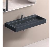doporro Lavabo sobre Encimera Antracita Mate 100 cm con 1 Orificio | Lavabo Suspendido Rectangular para Baño, Incluye Desagüe, Mármol Fundido, Revestimiento Nano, Colossum19
