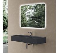 doporro Lavabo sobre Encimera Antracita Mate 100cm con 1 Orificio Col6028 | Lavabo Suspendido para Baño, Mármol Fundido, Revestimiento Nano, Tapa de Desagüe Extraíble, Diseño Minimalista