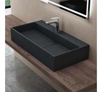 doporro Lavabo sobre Encimera Antracita Mate 80cm con 1 Orificio Col6028 | Lavabo Suspendido para Baño, Mármol Fundido, Revestimiento Nano, Tapa de Desagüe Extraíble, Diseño Minimalista