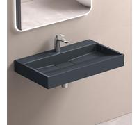 doporro Lavabo sobre Encimera Antracita Mate 90 cm con 1 Orificio | Lavabo Suspendido Rectangular para Baño, Incluye Desagüe, Mármol Fundido, Revestimiento Nano, Colossum19