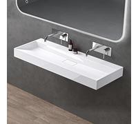 doporro Lavabo sobre Encimera Blanco Brillante 120 cm sin Orificio | Lavabo Suspendido Rectangular para Baño, Incluye Desagüe, Mármol Fundido, Revestimiento Nano, Colossum19