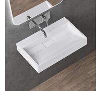 doporro Lavabo sobre Encimera Blanco Brillante 50 cm sin Orificio | Lavabo Suspendido Rectangular para Baño, Incluye Desagüe, Mármol Fundido, Revestimiento Nano, Colossum19