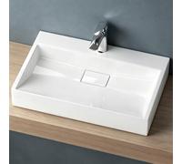 doporro Lavabo sobre Encimera Blanco Brillante 70 cm con 1 Orificio | Lavabo Suspendido Rectangular para Baño, Incluye Desagüe, Mármol Fundido, Revestimiento Nano, Colossum19