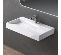 doporro Lavabo sobre Encimera Blanco Brillante 90 cm con 1 Orificio | Lavabo Suspendido Rectangular para Baño, Incluye Desagüe, Mármol Fundido, Revestimiento Nano, Colossum19