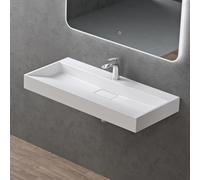 doporro Lavabo sobre Encimera Blanco Mate 100 cm con 1 Orificio | Lavabo Suspendido Rectangular para Baño, Incluye Desagüe, Mármol Fundido, Revestimiento Nano, Colossum19