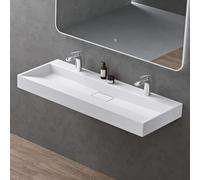 doporro Lavabo sobre Encimera Blanco Mate 120 cm con 2 Orificios | Lavabo Suspendido Rectangular para Baño, Incluye Desagüe, Mármol Fundido, Revestimiento Nano, Colossum19