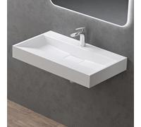 doporro Lavabo sobre Encimera Blanco Mate 70 cm con 1 Orificio | Lavabo Suspendido Rectangular para Baño, Incluye Desagüe, Mármol Fundido, Revestimiento Nano, Colossum19