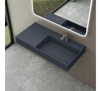 doporro Lavabo Sobre Encimera Derecho 100 cm, Antracita, Col12 | Lavavo Suspendido de Mármol Fundido, Desagüe Oculto, Diseño Moderno para Baño, Conexión DIN