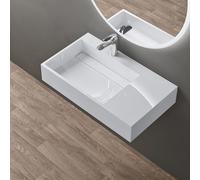 doporro Lavabo Sobre Encimera Izquierdo 75 cm, Blanco, Col12 | Lavavo Suspendido de Mármol Fundido, Desagüe Oculto, Diseño Moderno para Baño, Conexión DIN
