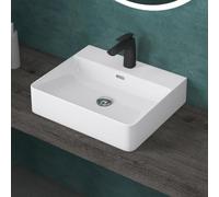 doporro Lavabo sobre Encimera Lavabo Suspendido Baño | Rectangular | Blanco | Cerámica | 50x42x12cm | con Rebosadero y Orificio para Grifería | Meissen201