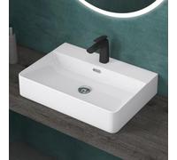 doporro Lavabo sobre Encimera Lavabo Suspendido Baño | Rectangular | Blanco | Cerámica | 60x42x12cm | con Rebosadero y Orificio para Grifería | Meissen201