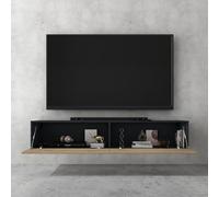 doporro Mueble de TV para Salón 200x40,2x30cm Mesa TV con Puerta Abatible hacia Abajo, en Gris Negro Mate + Marrón Claro, Mueble de TV Flotante, Estante TV 02
