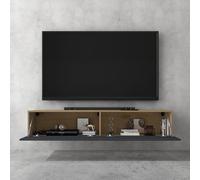 doporro Mueble de TV para Salón 200x40,2x30cm Mesa TV con Puerta Abatible hacia Abajo, en Marrón Claro + Gris Negro, Mueble de TV Flotante, Estante TV 02