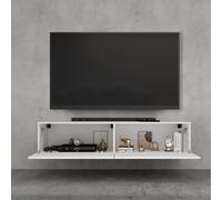 doporro Mueble de TV para Salón de 140cm en Blanco Mate Mesa TV, con Puerta Abatible hacia Abajo, Mueble de TV Flotante, Estante TV 02