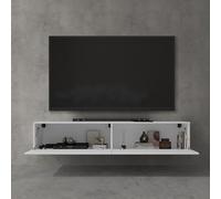 doporro Mueble de TV para Salón de 160cm en Blanco Mate Mesa TV, con Puerta Abatible hacia Abajo, Mueble de TV Flotante, Estante TV 02