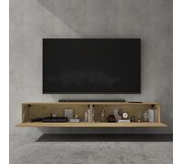 doporro Mueble de TV para Salón de 200 cm con núcleo de Roble Mesa TV, con Puerta Abatible hacia Abajo, Mueble de TV Flotante, Estante TV 02
