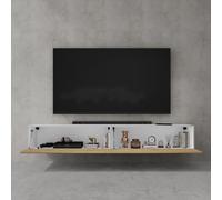 doporro Mueble de TV para Salón de 200 cm en Blanco Mate y núcleo de Roble Mesa TV, con Puerta Abatible hacia Abajo, Mueble de TV Flotante, Estante TV 02