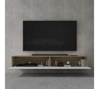 doporro Mueble de TV para Salón de 200 cm en núcleo de Roble y Blanco Mate Mesa TV, con Puerta Abatible hacia Abajo, Mueble de TV Flotante, Estante TV 02