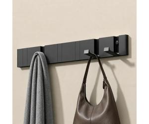doporro Perchero de Pared de Aluminio Plegable con 6 Ganchos Móviles, Diseño Moderno, Ganchos de Pared Negros para Ropa, Toallas, Baño o Entrada，Wandgarderoben01