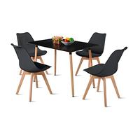 DORAFAIR Juego de Mesa de Comedor y Sillas, 1 Mesa + 4 Sillas, de Diseño Nórdico, Mesa de Cocina Rectangular y Sillas Negro