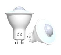 DoRight Bombillas LED con Sensor de Luz PIR GU10 de 5W Blanco Frío de 6000K, Bombillas LED de Seguridad para Escaleras, Garajes, Pasillos, Pasillos y Plataformas, 2 Paquete