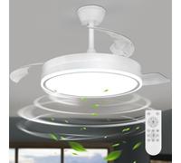 Dorlink Ventilador de Techo Retráctil 34 Pulgadas con Luces, Control Remoto LED con Dimerización Continua, Ventilador-lámpara Moderno Para Dormitorio/Salón/Cocina, 3000K-6500K, 6 Velocidades