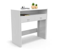 DORMIDAN- Consola Extraible, Mesa Escritorio Extensible, Mesa Estudio, con cajones y balda (Blanco)