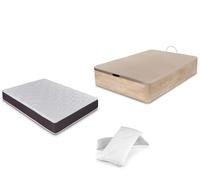 Dormidan - pack canapé abatible gran capacidad + colchón viscoelástico + almohada visco copos de regalo, 150x190cm roble