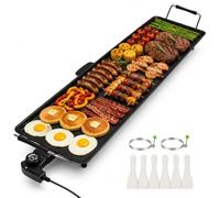 DORTALA Parrilla eléctrica Teppanyaki, antiadherente, placa de cocción extra grande para panqueques para interior y exterior, parrilla de mesa con temperatura ajustable y bandeja de goteo