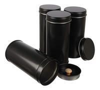 Dosenritter | 4 x lata delgada para té/almacenaje, con tapa de protección, APILABLES, de metal, para 100g de té | 14 x 6,6cm (Al,ø) | también ideal como tarro para especias