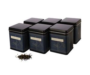 Dosenritter | 6x lata clásica rectangular para té, de metal, estanca, APILABLES, incluye 6 etiquetas florales adhesivas, para 140g Earl Grey | 9,8 x 7,6 x 7,6 cm (AlxAnxP)| o como tarro para especias