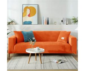 DOTBUY-SHOP Terciopelo Funda de Sofá Elástica 1 2 3 4 Plazas Cubre Sofa, Ajustable Antisuciedad Antideslizante Protector de Muebles con 2 Fundas de Almohada (2 plazas,Color Naranja)